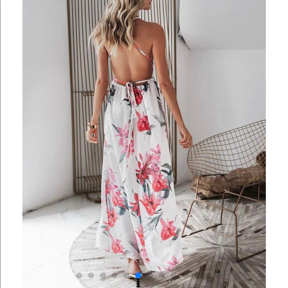 Simplee Floral Print Backless Wrap Slit Slip Dress - Picture 6 of 13